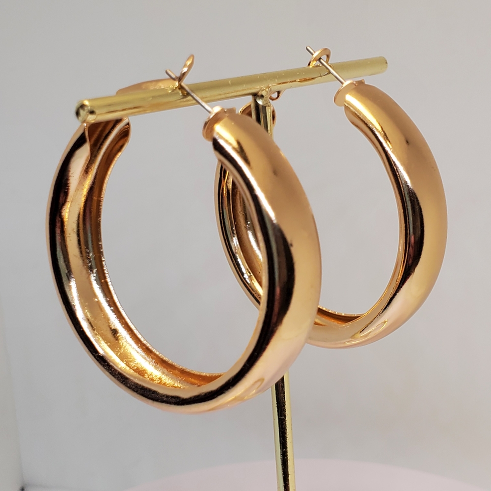 NEW! 14K Gold Plated Classic Chunky Wide Thick Large Hoop Earrings - Picture 10 of 10